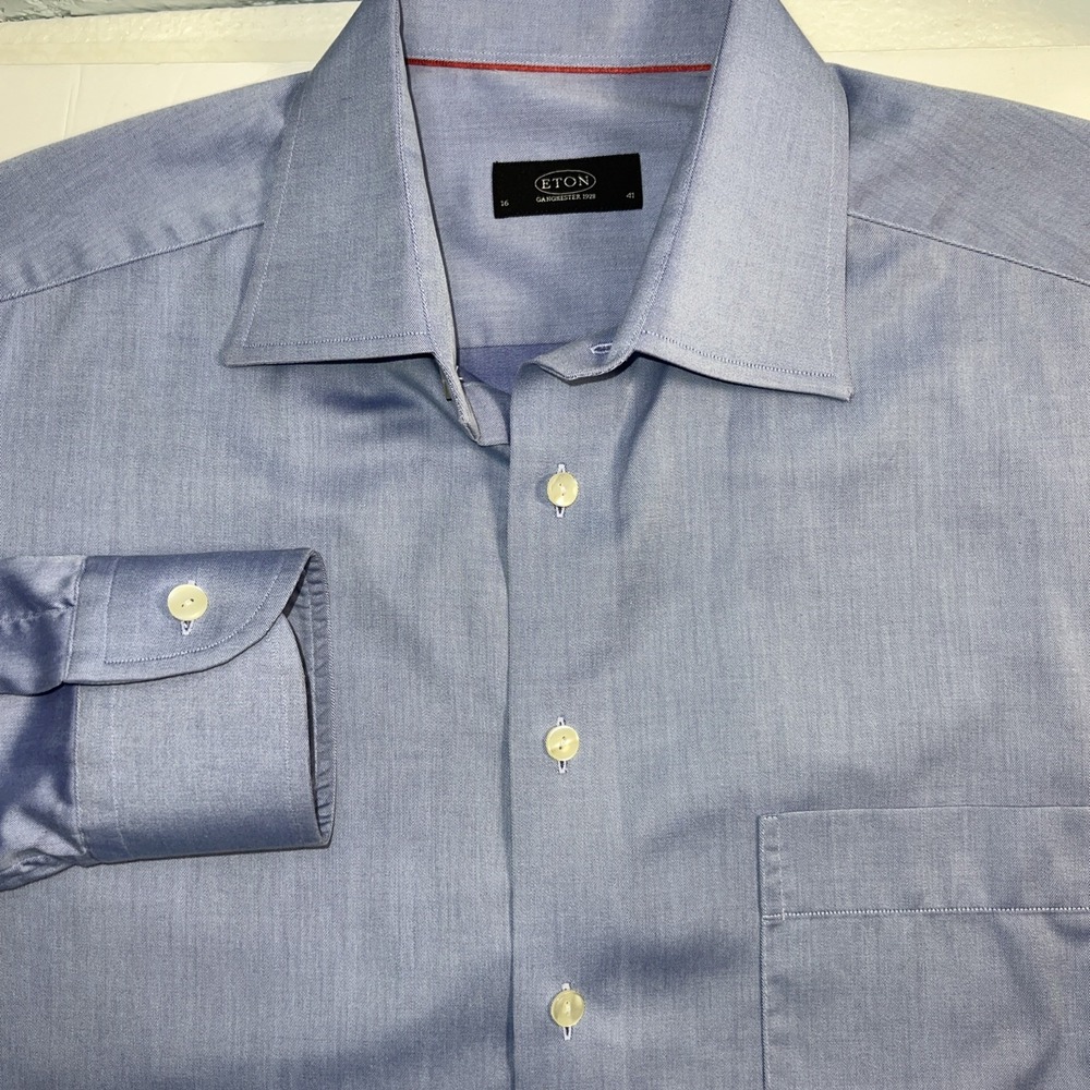 Eton Ganghester 1928 Mens Light Blue Long Sleeve Button Up Size 41/16 Shirt